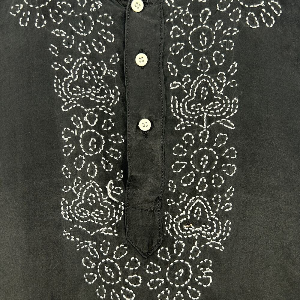 Womens Top M Chikankari Kurti Silk Blouse Popover Embroidered Black - Picture 4 of 12